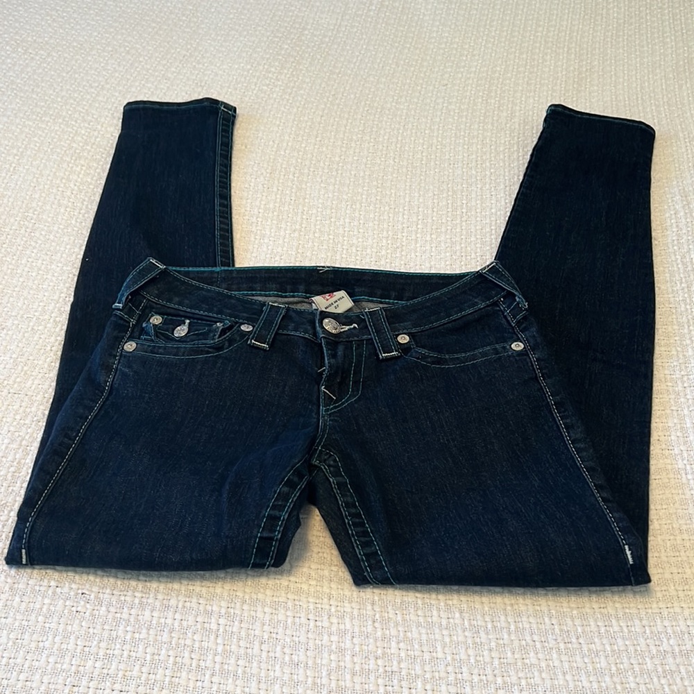 True Religion Women’s Straight Jeans with Colored Embroidered Logo Size 27 - Picture 2 of 14